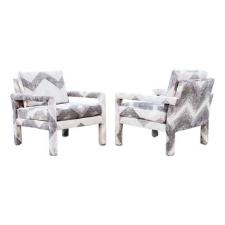 Restored Postmodern Parsons Style Lounge Chairs in Chenille Fabric by Drexel For Sale