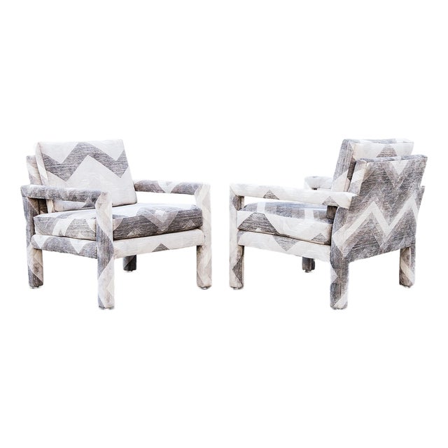 Restored Postmodern Parsons Style Lounge Chairs in Chenille Fabric by Drexel For Sale