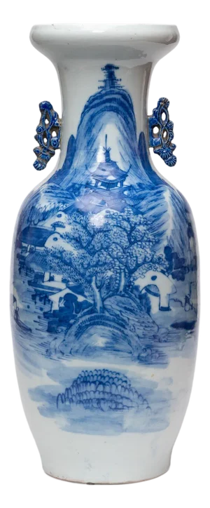 Chinese Blue & White Phoenix Tail Vase, C. 1850