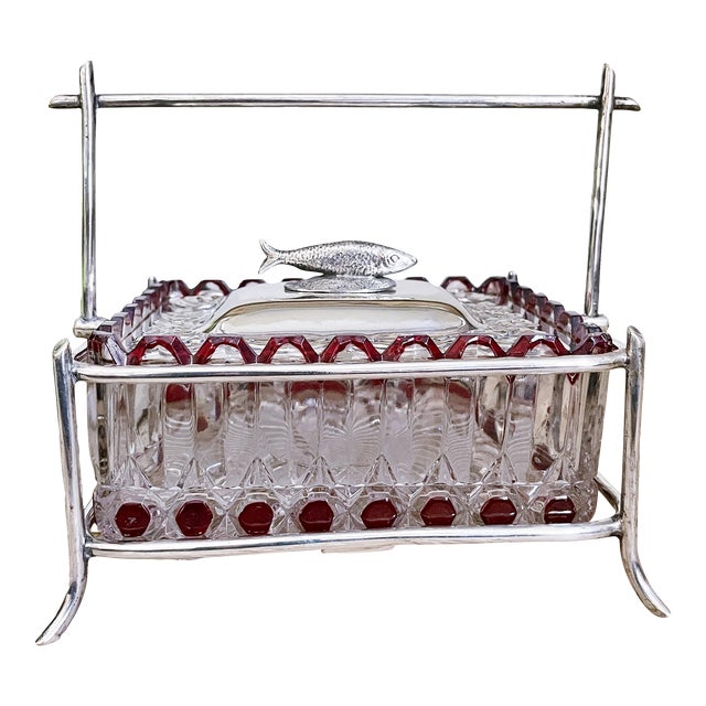 Late 19th Century Victorian Era English Silver & Glass Sardine Server For Sale