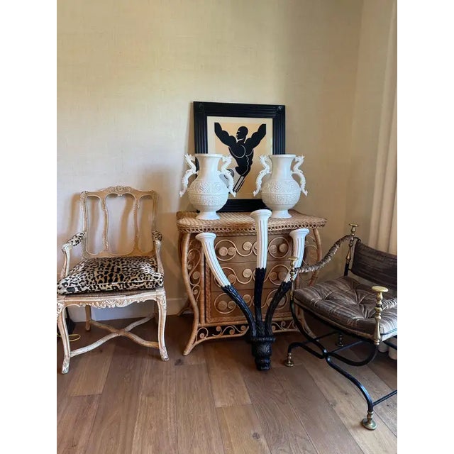 A coveted set of (6) curule dining chairs, by Maison Jansen. A true collector's gem! Upholstered exclusively for THE...