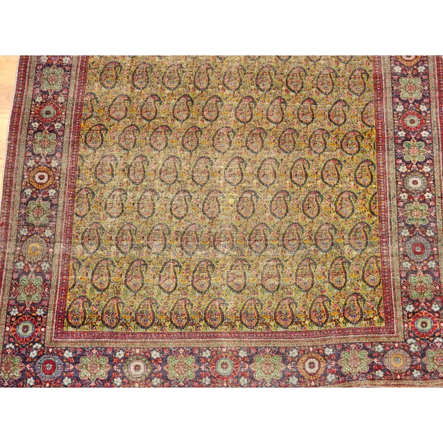 Vintage Persian Tabriz Rug, Hand-Knotted Wool, Allover Paisley Pattern, Chartreuse & Red, 5x6 For Sale - Image 10 of 15
