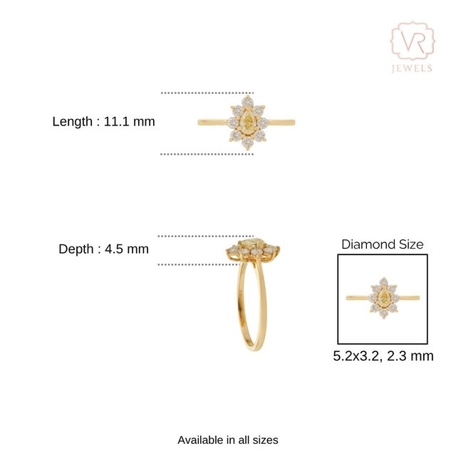 14k Gold Victorian Inspired Fancy Yellow Diamond Flower Cluster Ring Size 5.5 For Sale - Image 13 of 17
