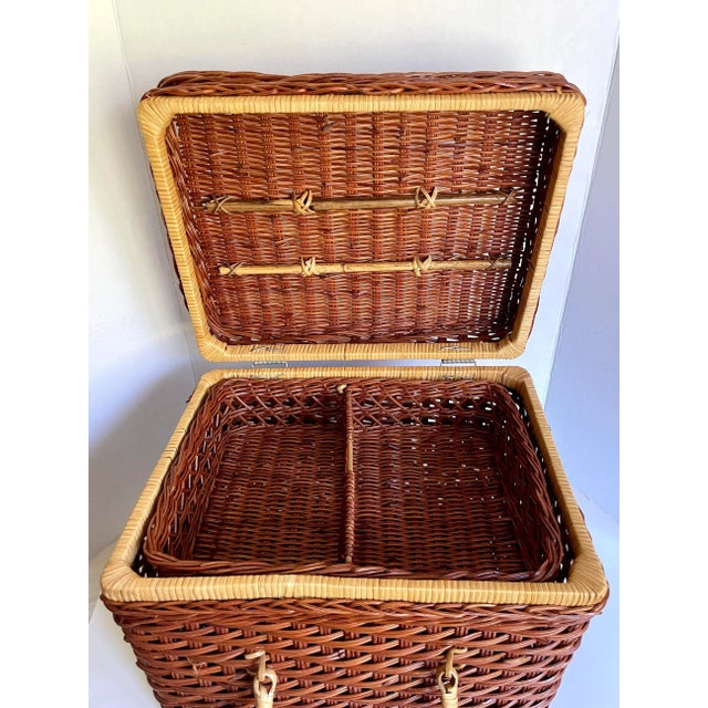 Vintage Woven Wicker Basket With Picnic Accessories- 22 Pieces For Sale - Image 10 of 13