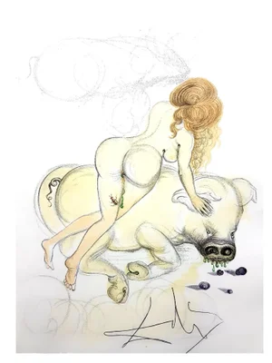 Salvador Dali - Girl and Pig - Original Etching 1967