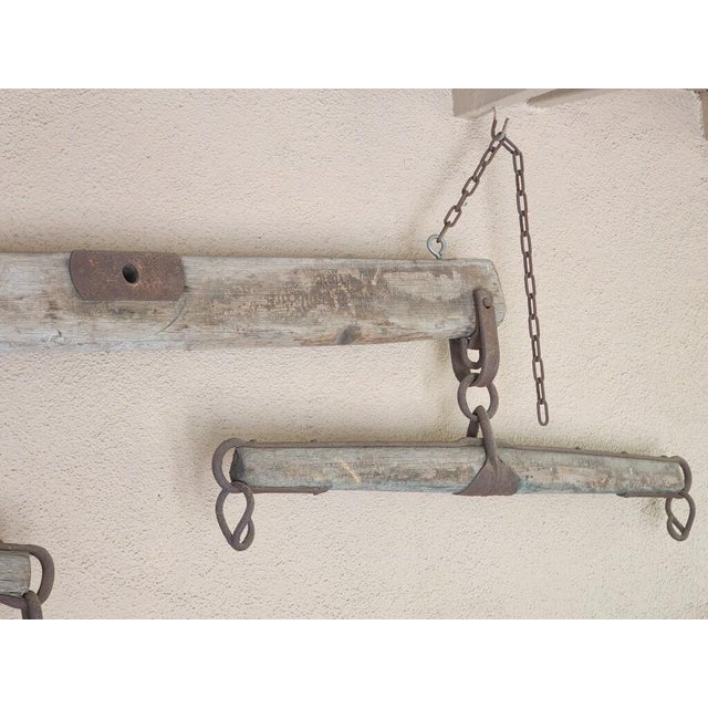 Rustic Antique Hand Forged Ox Yoke Primitive Western Farm Tool W Iron Rings Room Decor For Sale - Image 3 of 18