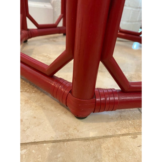 Selamat Designs Selamat Octagonal Regeant Rattan Side Table in Antique Red For Sale - Image 4 of 5