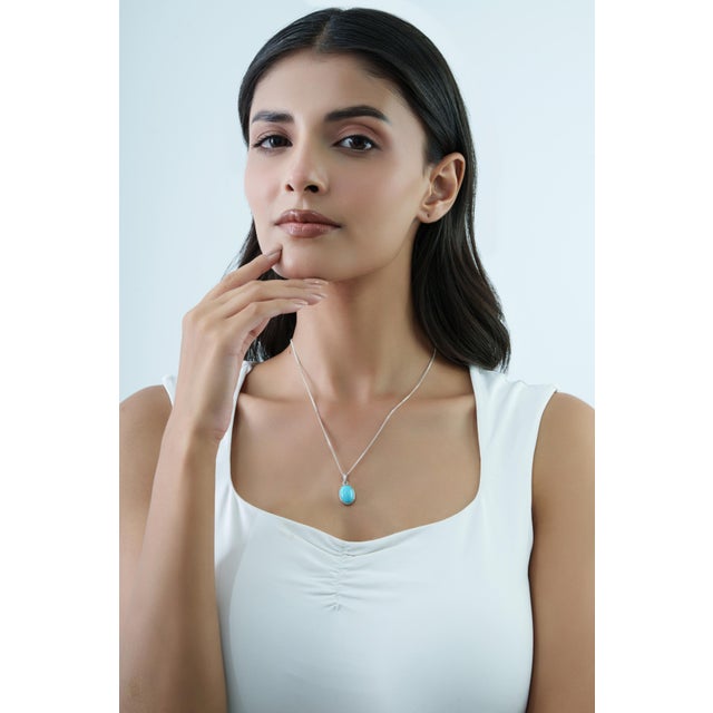 Vibrant Oval 4.7 Ct Natural Turquoise Bezel Set 925 Silver Pendant for Her For Sale - Image 6 of 13