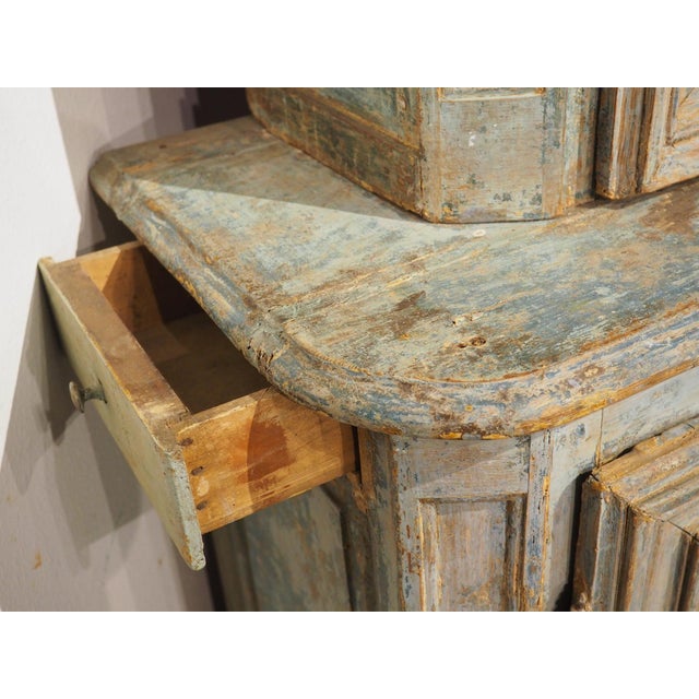 Monumental 18th Century Hand Scraped and Painted French Buffet Deux Corps Bibliotheque For Sale - Image 4 of 18