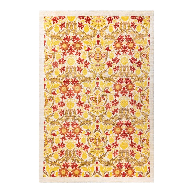 Arts & Crafts Hand Knotted Area Rug, Ivory - 6' 3" x 9' 1" For Sale - Image 9 of 9