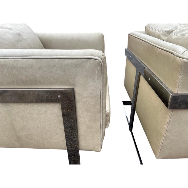 Pair Milo Baughman Thayer Coggin 989-103 T-Back Chrome Leather Cube Chairs For Sale - Image 9 of 18