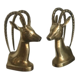 Vintage Brass Antelope Bookends - a Pair For Sale