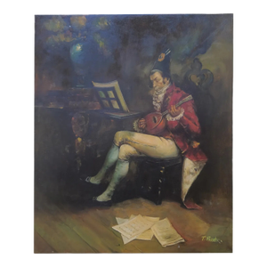 Mid-20th Century Signed T. Parker - Seated Musician With Lute, Oil on Canvas