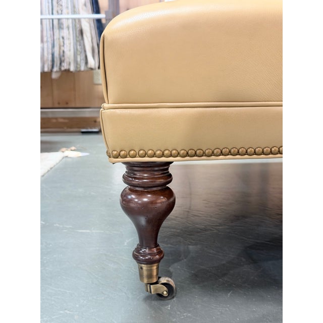 Hancock & Moore Plantation Tufted Tan Leather Ottoman For Sale In New York - Image 6 of 9