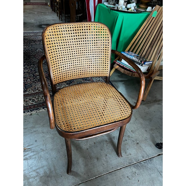 Mid-Century Modern 1970s Vintage Prague Model Wooden and Caned Accent Chair For Sale - Image 3 of 6