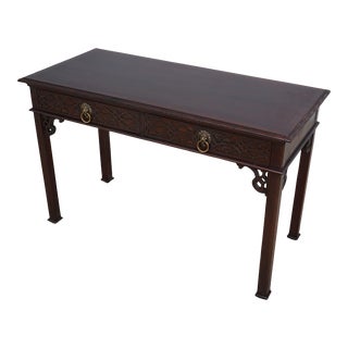 Baker Chippendale Mahogany 2 Drawer Writing Desk For Sale