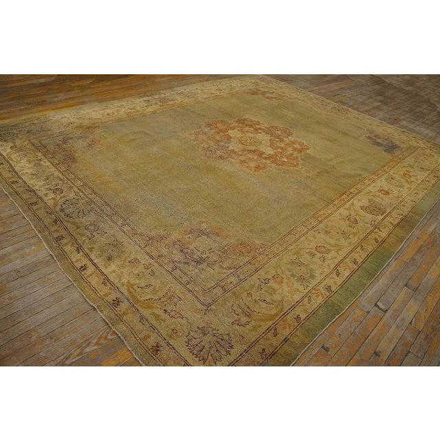 Indian 1900s Ligth Green Medallion Antique N. Indian Amritsar Carpet 9'2" X 11'8" Knotted Wool Rug For Sale - Image 3 of 12