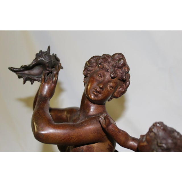 Original Female Nude on a Shell with Putti Art Nouveau 1890 s Signed For Sale - Image 13 of 17