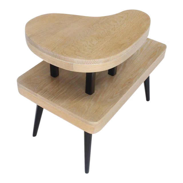 Pair of black lacquer legs cerused solid oak two-tone end occasional tables. Solid oak tops.