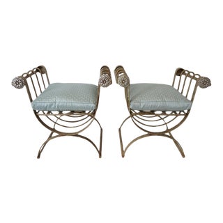 Vintage Neoclassic Benches Curule Form With Newport Cushions - a Pair For Sale