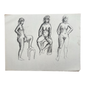 Barbara Beck Figurative Nude Charcoal Sketch on Paper 1970s