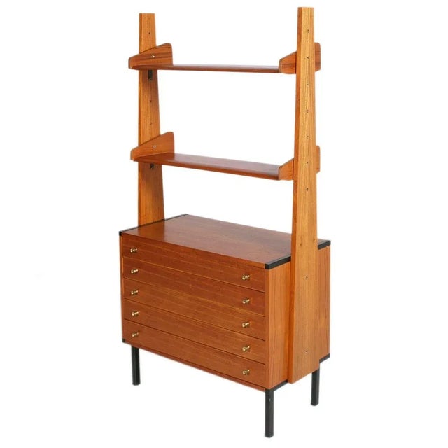 1960s Open Bookcase with Chest of Drawers by Vittorio Dassi for G. Cecchini and C in Massive and Veneered Teak. Polished...