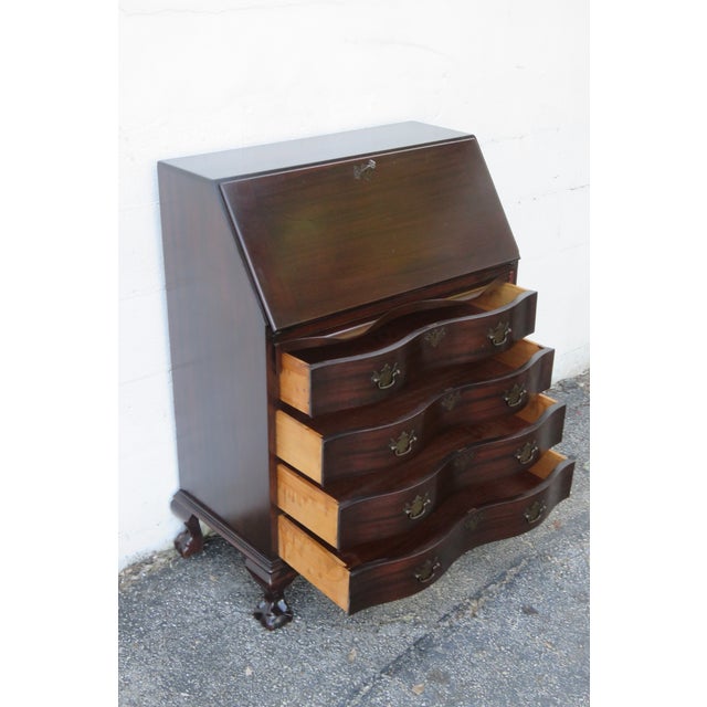 Prays Furniture 1940s Ball and Claw Feet Serpentine Mahogany Secretary Desk 6254 For Sale - Image 4 of 18