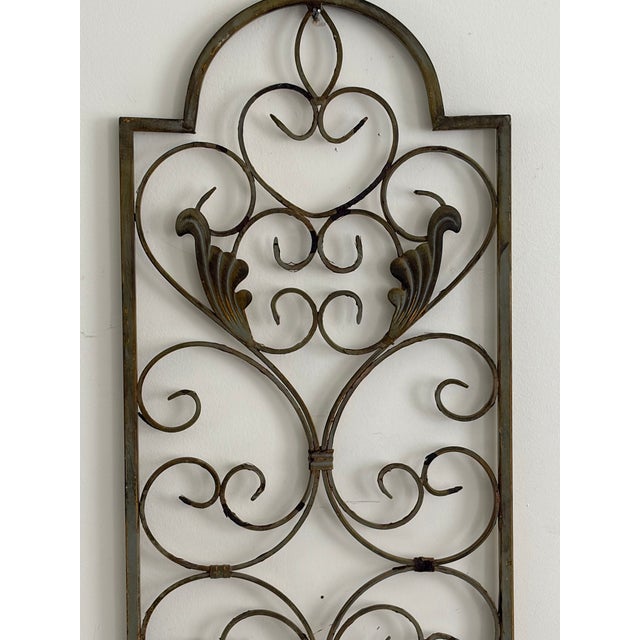 Metal Vintage 36" Wrought Iron Scroll Wall Panel With Cast Leaf Accents For Sale - Image 7 of 17