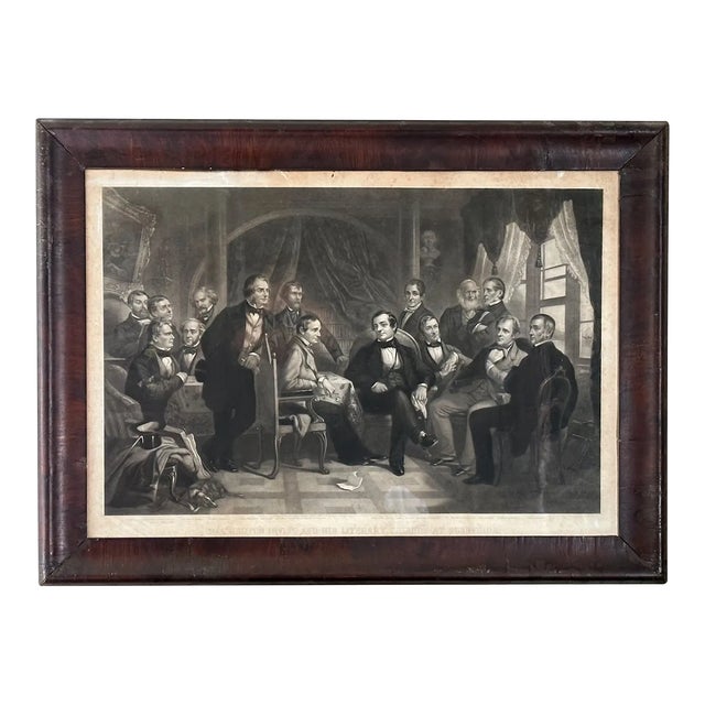 Mid 19th Century Engraving by Thomas Oldham Barlow "Washington Irving and His Literary Friends", in Walnut Veneer Frame For Sale