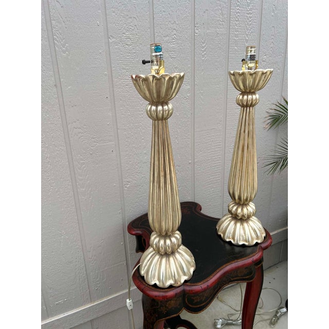 Panache Designs Scallop White Gold Table Lamps - a Pair For Sale - Image 4 of 5