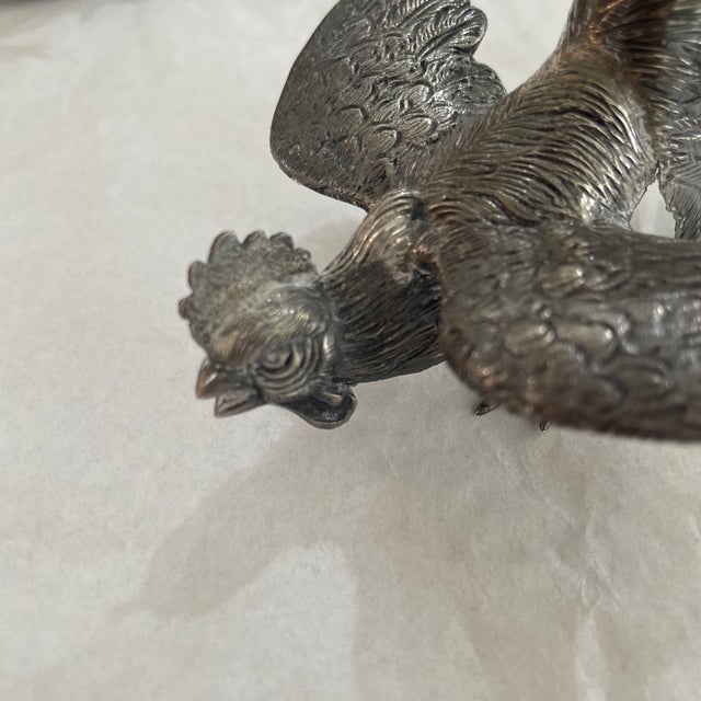 Metal Vintage Silverplate Fighting Cockerels Roosters Figurines Set of 2 For Sale - Image 7 of 11