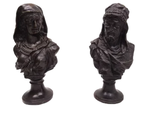 Antique Bronze Busts Portraying Classical Characters, Set of 2