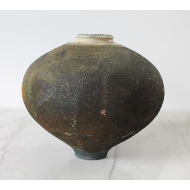 Mid-Century Modern 1980's Raku Pottery Bulbous Form Vase For Sale - Image 3 of 9