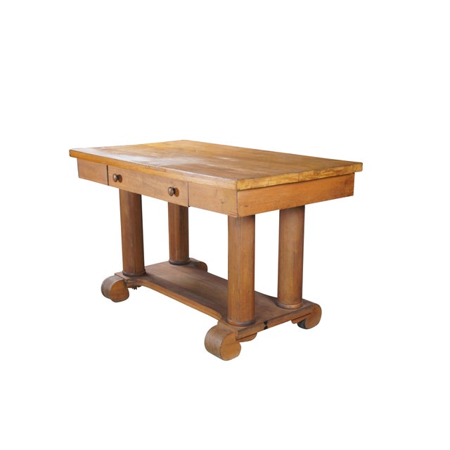 Early 20th Century Arts & Crafts / Mission Library Table. Features a rectangular form made from oak and pine `with a...