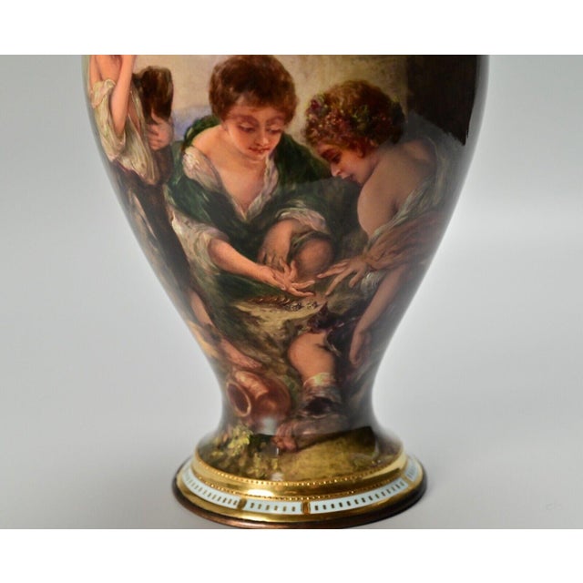 Late 19th Century Royal Vienna Antique Original Artist Signed Franz Dorfl Dice Throwers Figurative Hand Painted Enamel Jeweled Porcelain Vase For Sale - Image 5 of 12