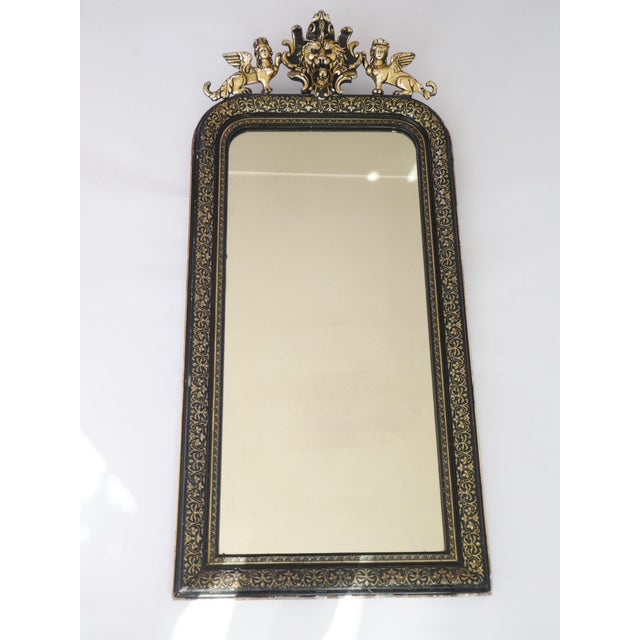 Black Antique French Louis Philippe Arched Carved Wall Mirror, 19th Century For Sale - Image 8 of 10