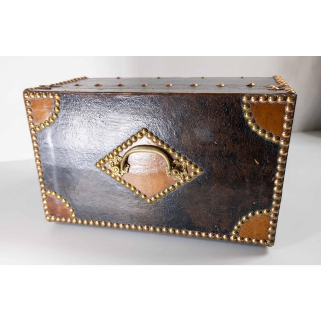 Brown 20th Century French Studded Leather Document Box With Paper Lined Interior For Sale - Image 8 of 14