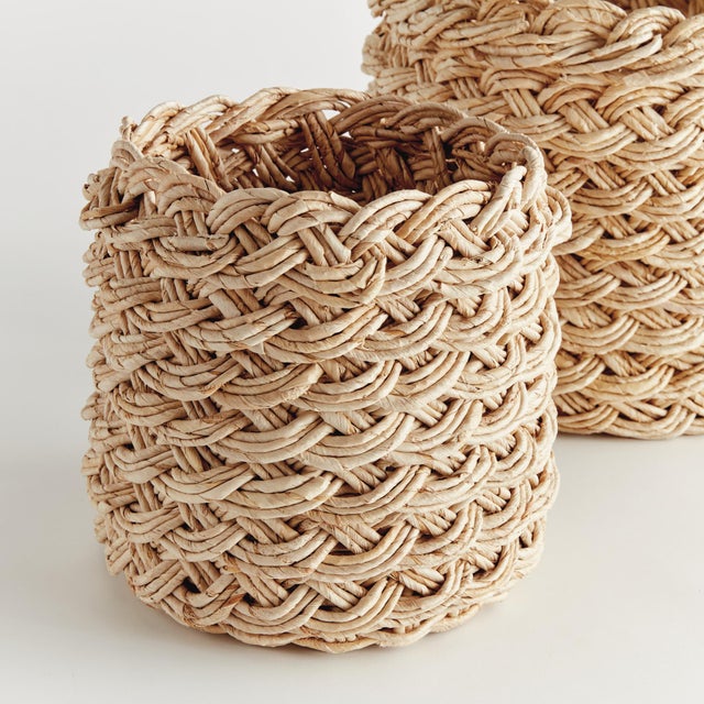 French Abaca French Braid Storage Baskets Round, Set of 2 For Sale - Image 3 of 5