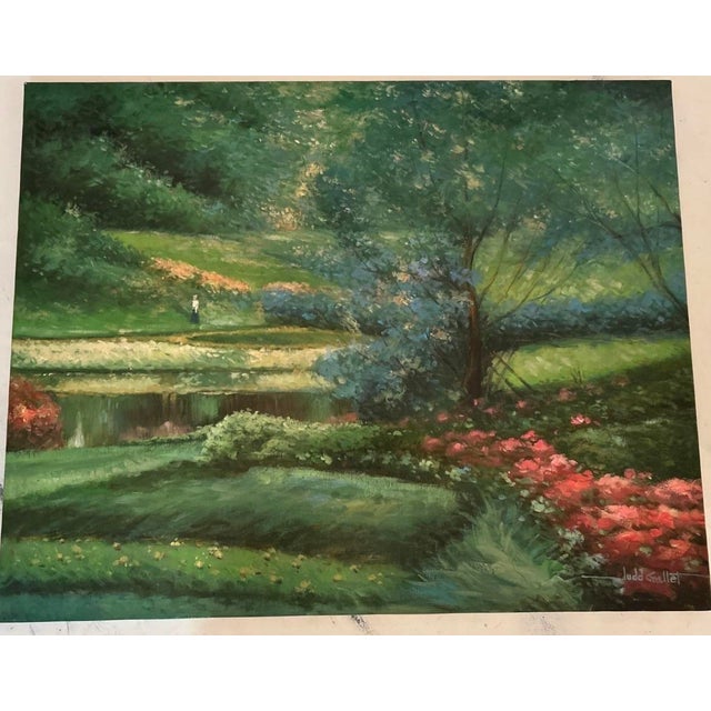 Mid 20th Century Judd Gallet Landscape Oil Painting Canvas Impressionist Style Lush Garden Signed For Sale - Image 11 of 13