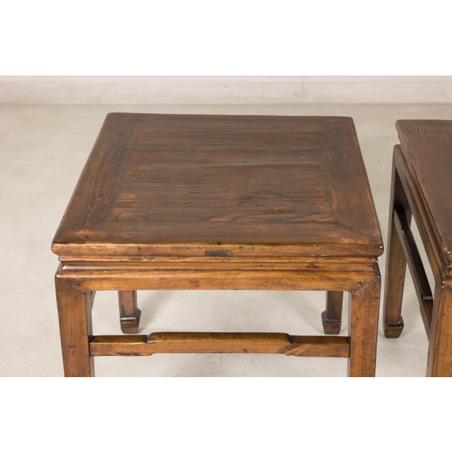 Pair of Vintage Chinese Hardwood Side Tables with Humpback Stretchers For Sale - Image 9 of 12