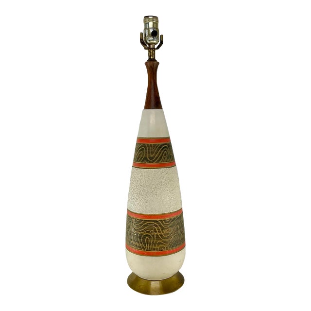 1960s Vintage Ceramic and Wood Table Lamp For Sale