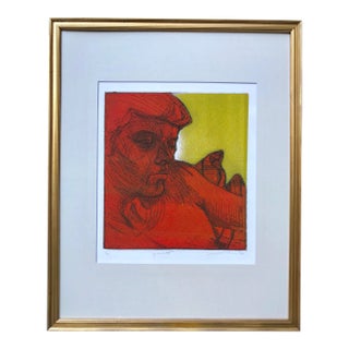 Vintage Original Modernist Etching Portrait by Melissa Weinman For Sale