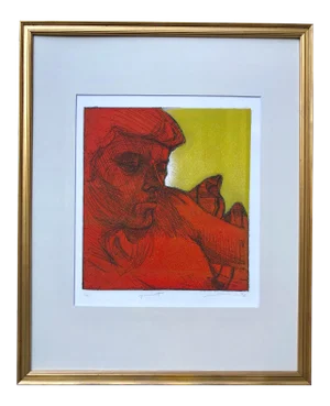 Vintage Original Modernist Etching Portrait by Melissa Weinman