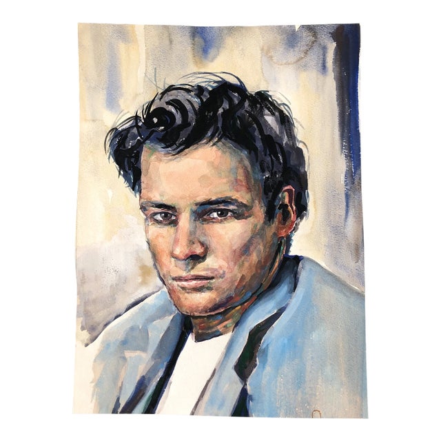 1970’s Modernist Male Portrait Watercolor Painting For Sale