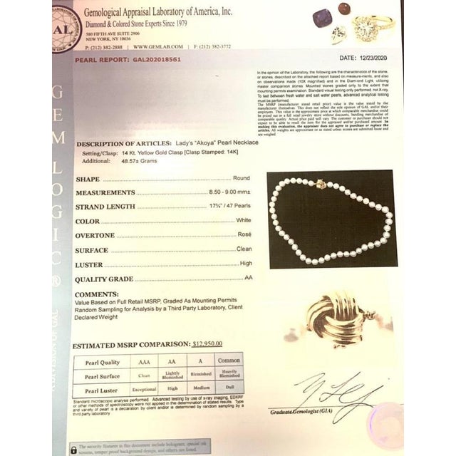 2010s Akoya Pearl Necklace 14 Karat Yellow Gold Certified For Sale - Image 5 of 5