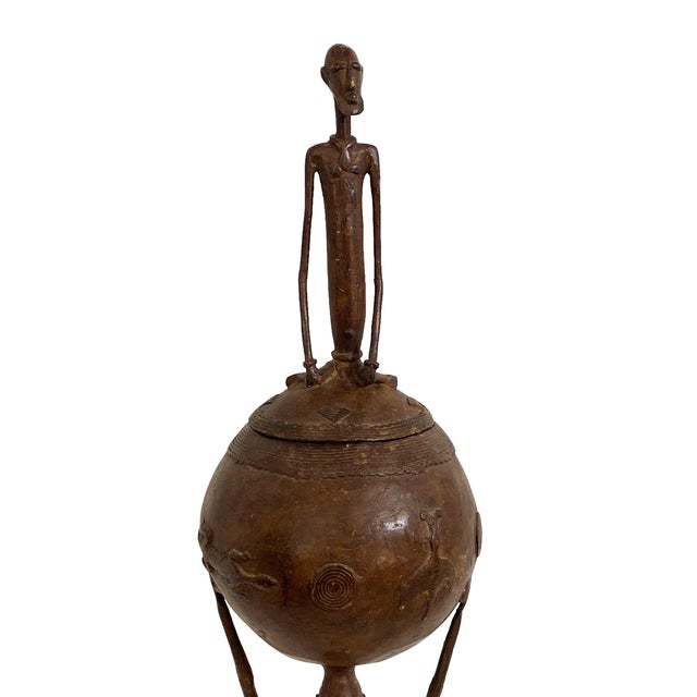 Vintage Lg African Dogon Mali Ceremonial Bronze Bowl 27.25" H For Sale - Image 9 of 12