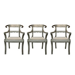 Vintage Silver Foil Armchairs, Set of 3 For Sale