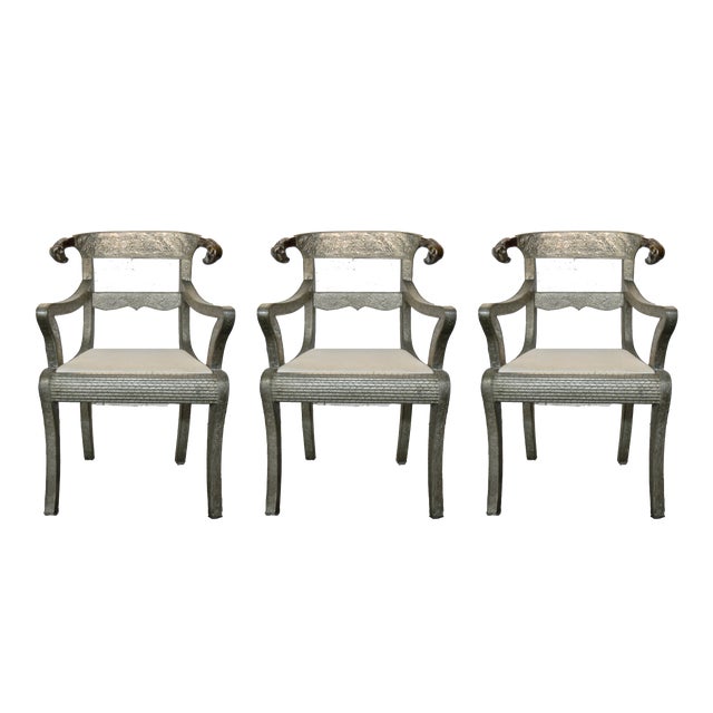 Vintage Silver Foil Armchairs, Set of 3 For Sale