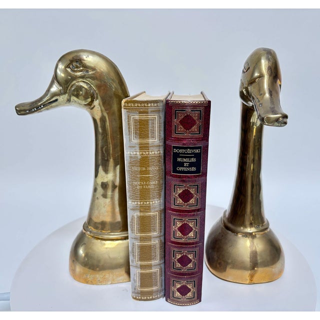 Metal Pair of Large Mid-Century Brass Duck Head Bookends, Sarried Style, Circa 1950 For Sale - Image 7 of 17