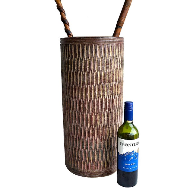 Mid-Century Modern Mid 20th Century Danish Style Sgraffito Stoneware Umbrella & Cane Stand For Sale - Image 3 of 14